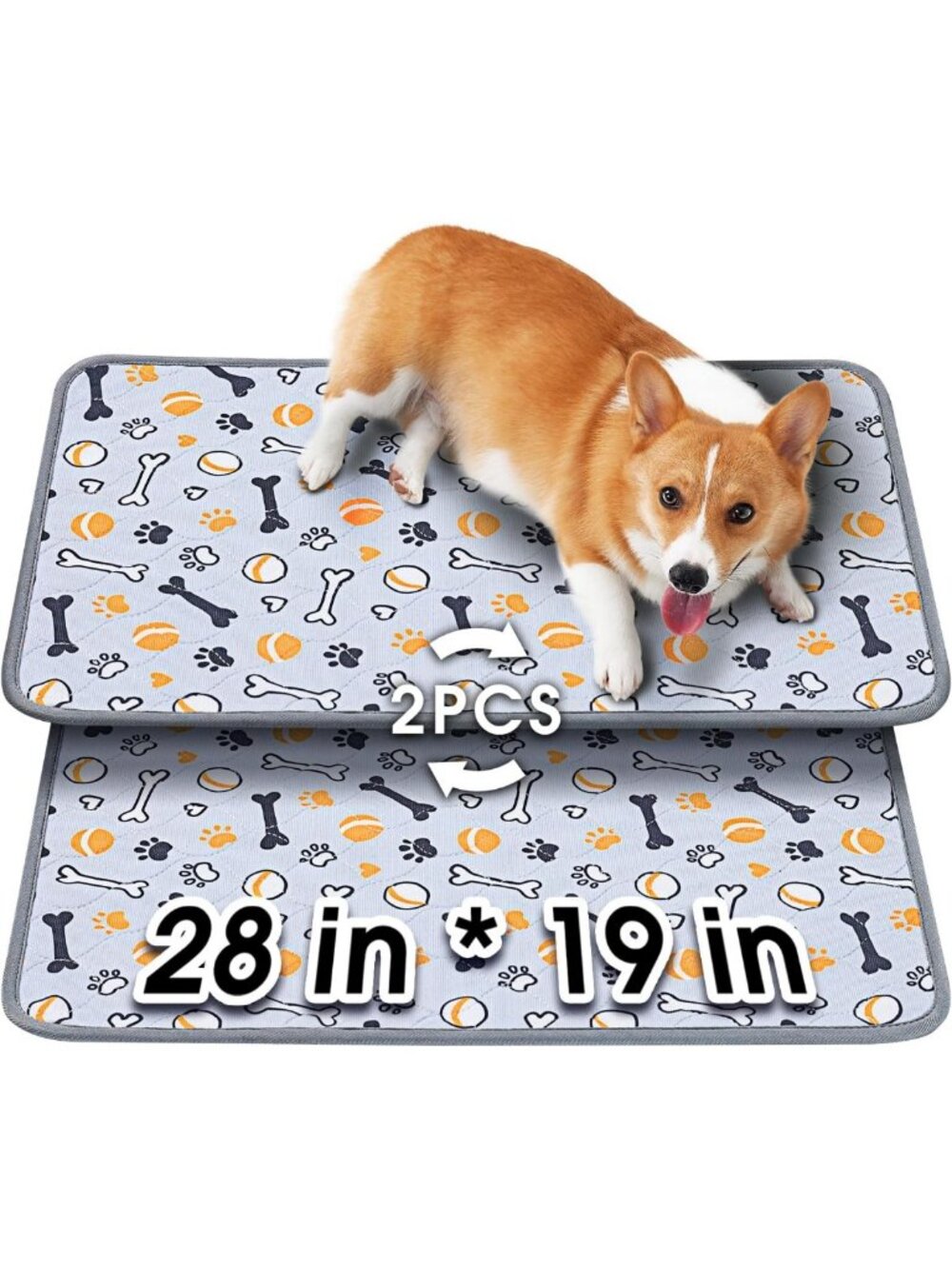 Reusable Dog Pee Pads, 28"x19", 2-Pack, Heavy Absorbency, Non-Slip, Leak-Proof